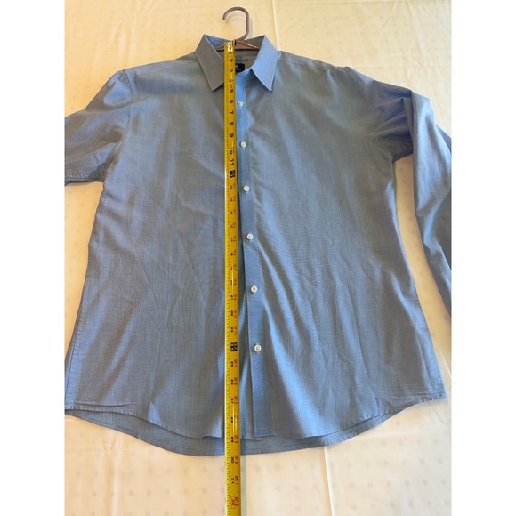 HM Mens Light Blue Easy Iron Slim Fit Long Sleeve Button Down Dress Shirt Large - Picture 3 of 5